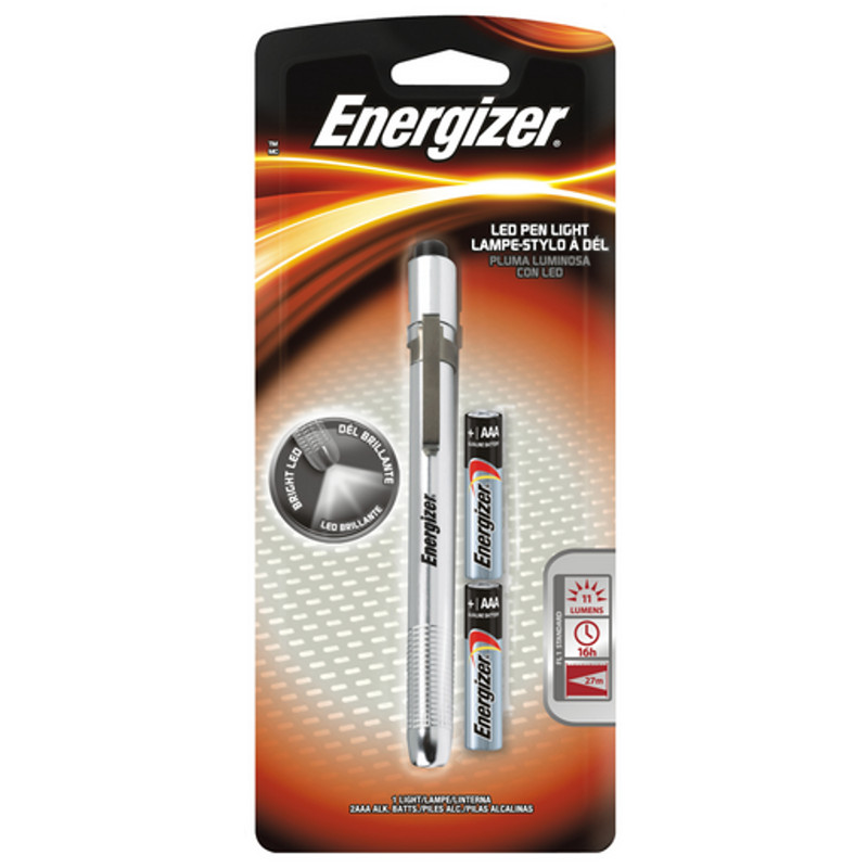 Energizer AAA Metal LED Penlight, Energizer PLED23AEH flashlight with 2 AAA Energizer Max Batteries