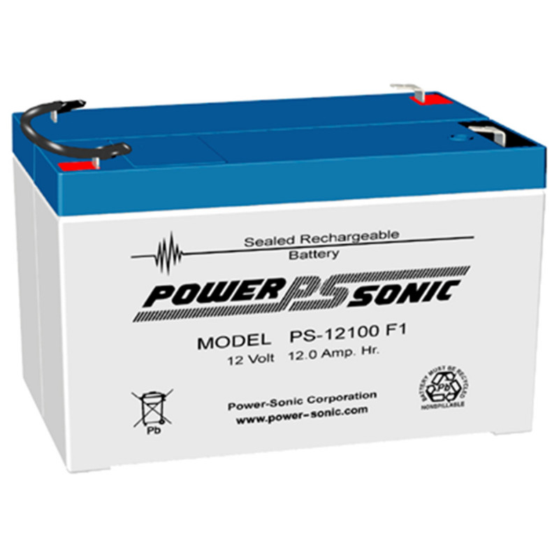 12 Volt 12.0 AH Powersonic PS12100, F1 or F2 Terminals, Rechargeable Sealed Lead Acid Battery