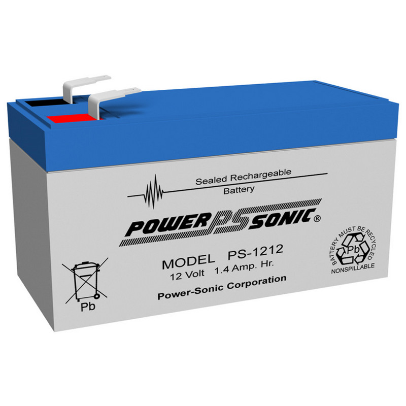 12 Volt 1.4 AH Powersonic PS1212, F1 Terminals, Rechargeable Sealed Lead Acid Battery
