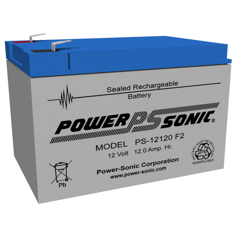 12 Volt 12 AH Powersonic PS12120F2 Terminals, Rechargeable Sealed Lead Acid Battery
