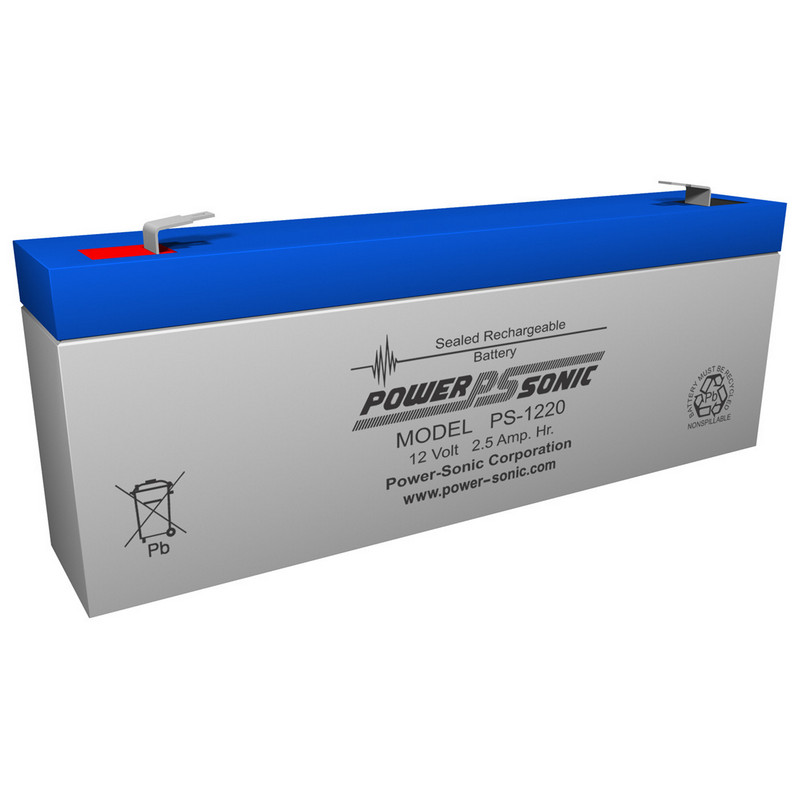12 Volt 2.5 AH Powersonic PS1220, F1 Terminals, Rechargeable Sealed Lead Acid Battery