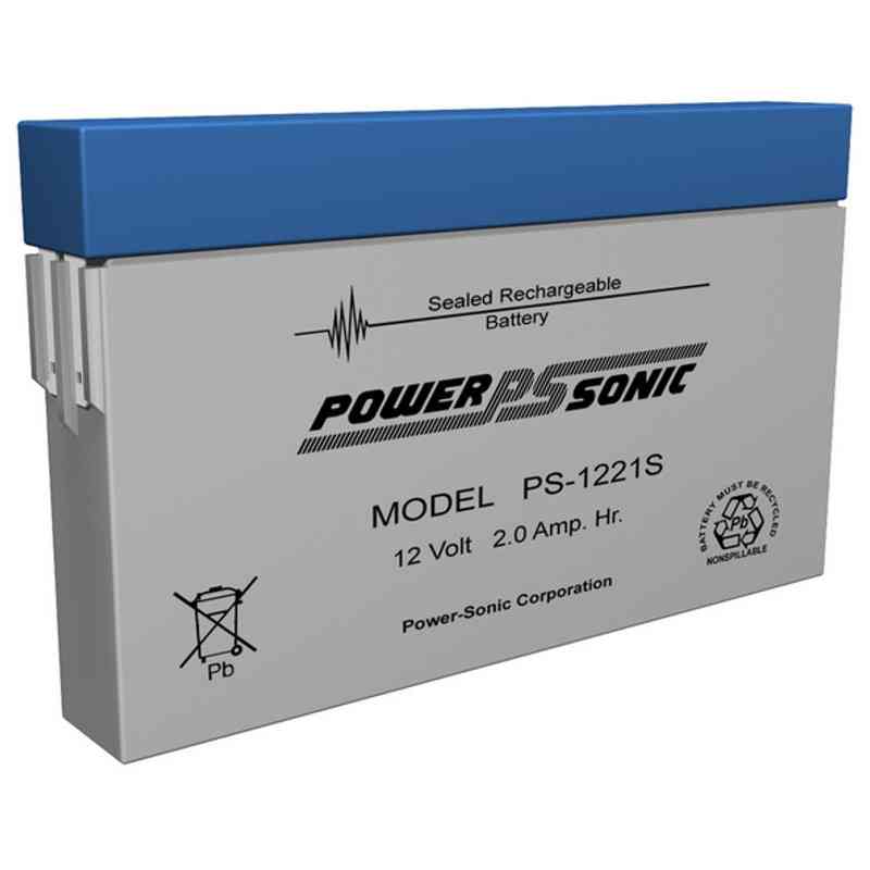12 Volt 2.0 AH Powersonic PS1221S, F1 Terminals, Rechargeable Sealed Lead Acid Battery