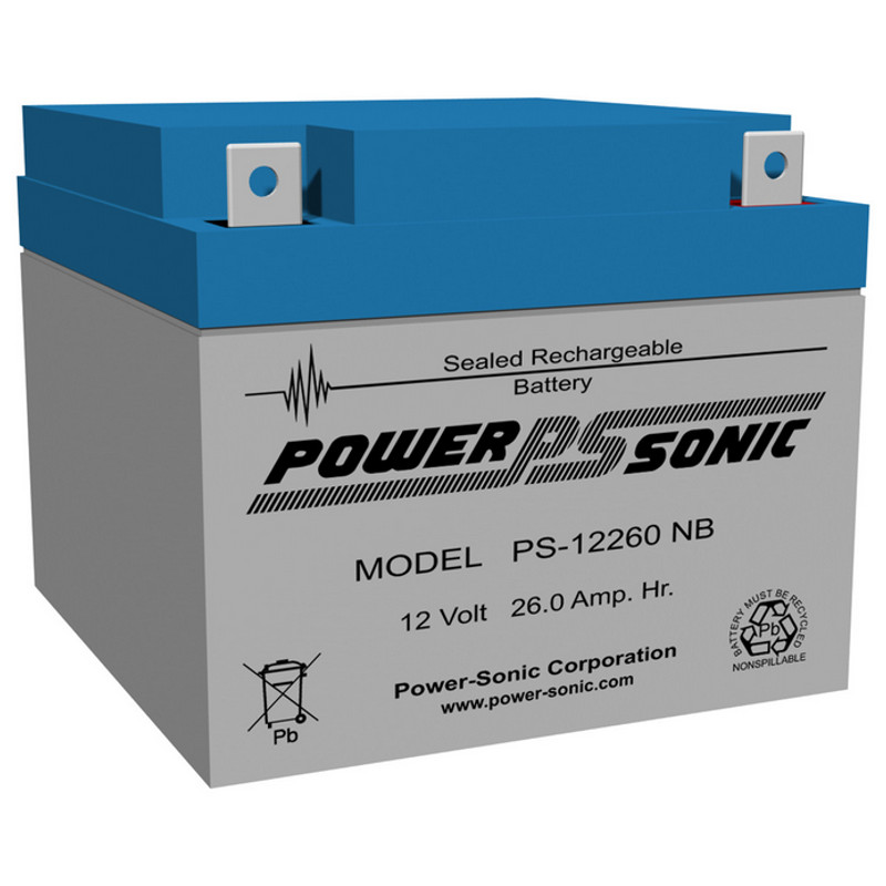 PS12260NB 12 Volt 26 AH Powersonic Nut and Bolt Terminals Sealed Lead Acid Battery