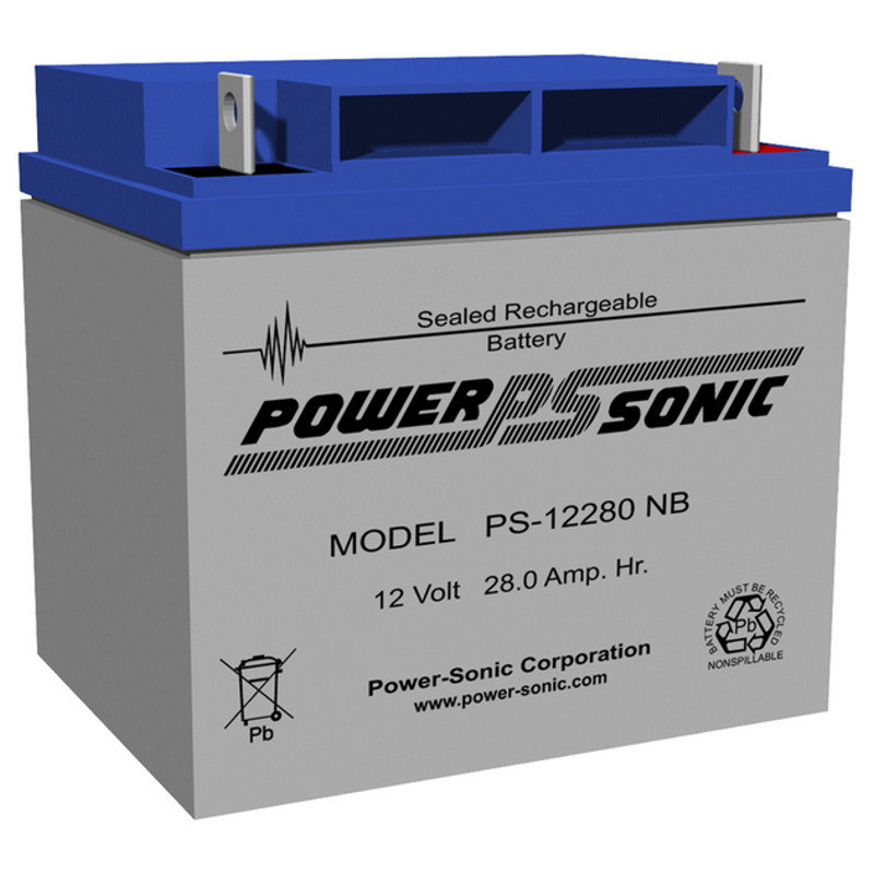12 Volt 28.0 AH Powersonic PS12280, NB Terminals, Rechargeable Sealed Lead Acid Battery