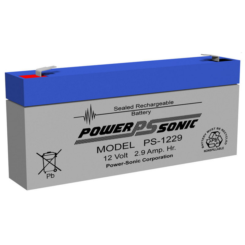 12 Volt 2.9 AH Powersonic PS1229, F1 Terminals, Rechargeable Sealed Lead Acid Battery