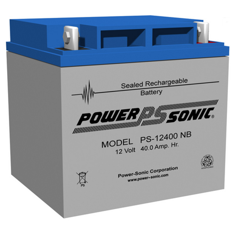 12 Volt 40.0 AH Powersonic PS12400, NB Terminals, Rechargeable Sealed Lead Acid Battery