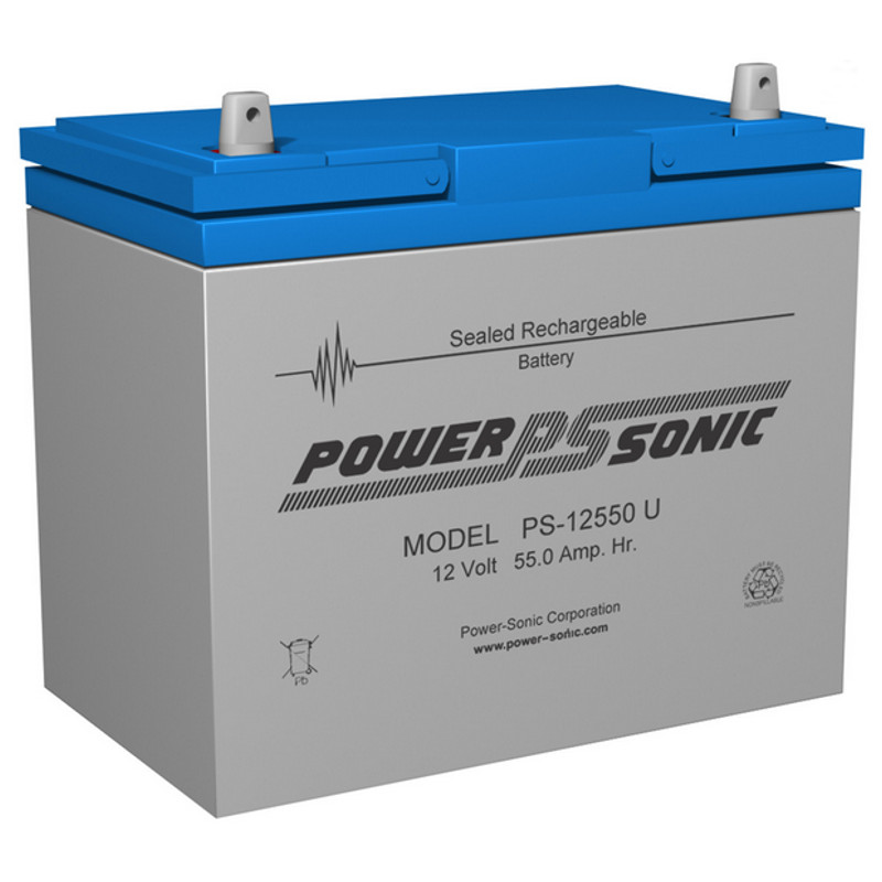 12 Volt 55 AH Powersonic PS12550, U Terminals, Rechargeable Sealed Lead Acid Battery