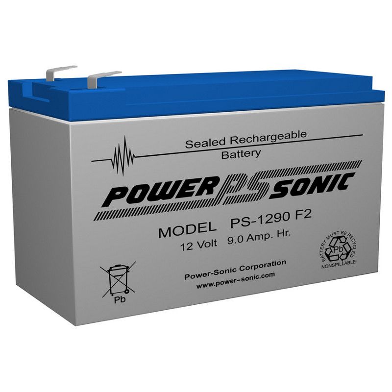12 Volt 9.0 AH Powersonic PS1290, F2 Terminals, Rechargeable Sealed Lead Acid Battery