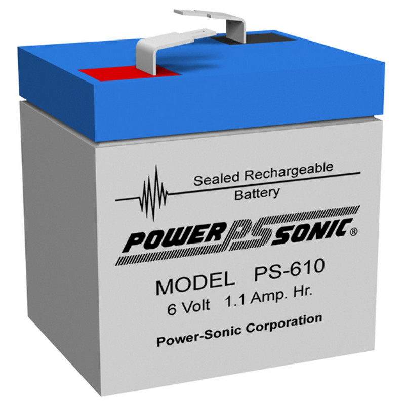 6 Volt 1.1 AH Powersonic PS610, F1 Terminals, Rechargeable Sealed Lead Acid Battery