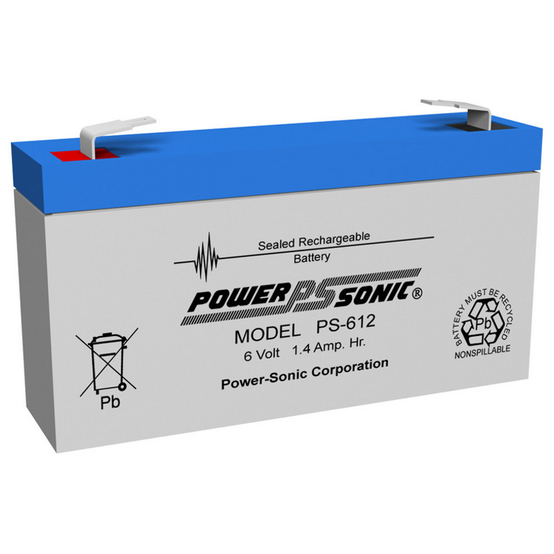 6 Volt 1.4 AH Powersonic PS612, F1 Terminals, Rechargeable Sealed Lead Acid Battery
