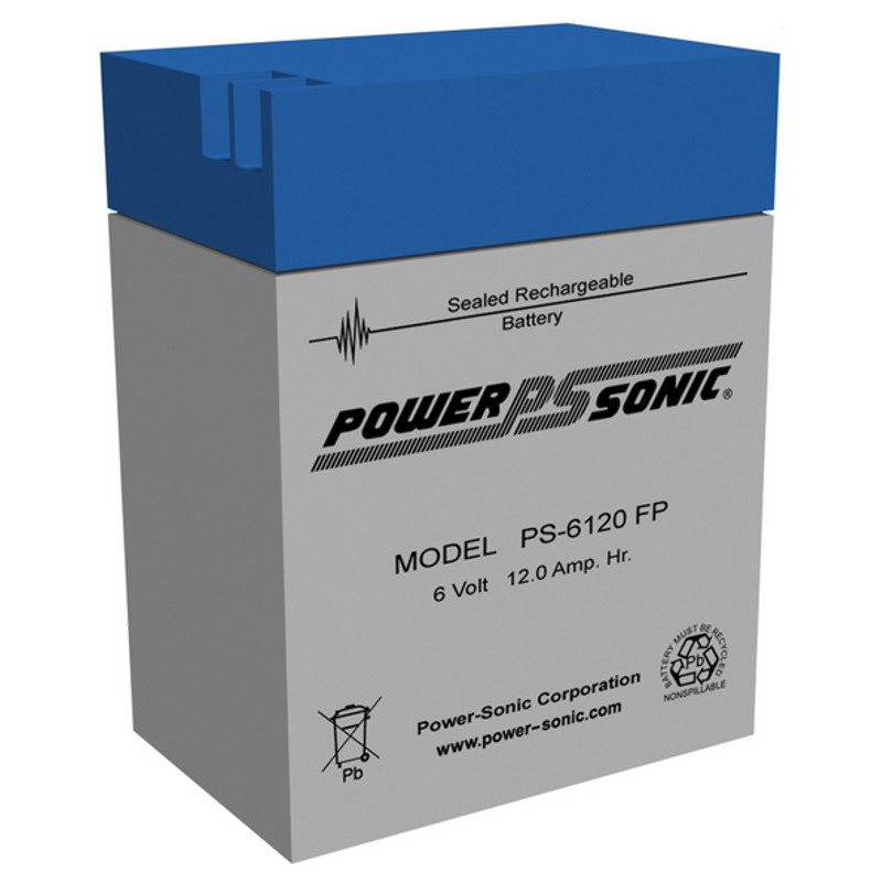 6 Volt 12.0 AH Powersonic PS6120, FP Terminals, Rechargeable Sealed Lead Acid Battery