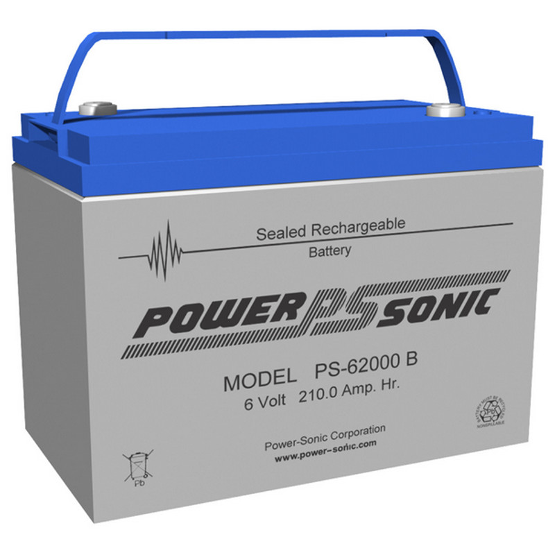 6 Volt 200.0 AH Powersonic PS62000, B Terminals, Rechargeable Sealed Lead Acid Battery