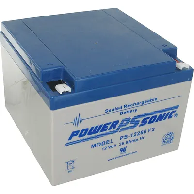 PS12260F2 12 Volt 26 AH Powersonic F2 Terminals Sealed Lead Acid Battery